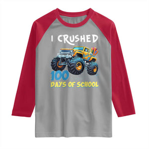 Funny I Crushed 100 Days Of School Raglan Shirt Monster Truck 100th Day Of School TS11 Sport Gray Red Print Your Wear