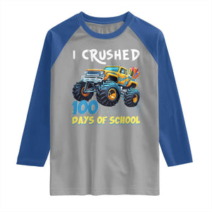 Funny I Crushed 100 Days Of School Raglan Shirt Monster Truck 100th Day Of School TS11 Sport Gray Royal Print Your Wear