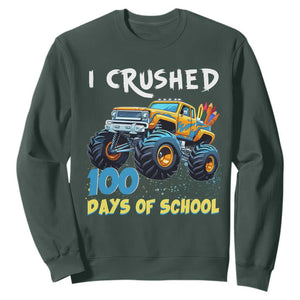 Funny I Crushed 100 Days Of School Sweatshirt Monster Truck 100th Day Of School TS11 Dark Forest Green Print Your Wear