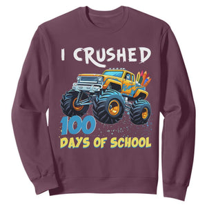 Funny I Crushed 100 Days Of School Sweatshirt Monster Truck 100th Day Of School TS11 Maroon Print Your Wear
