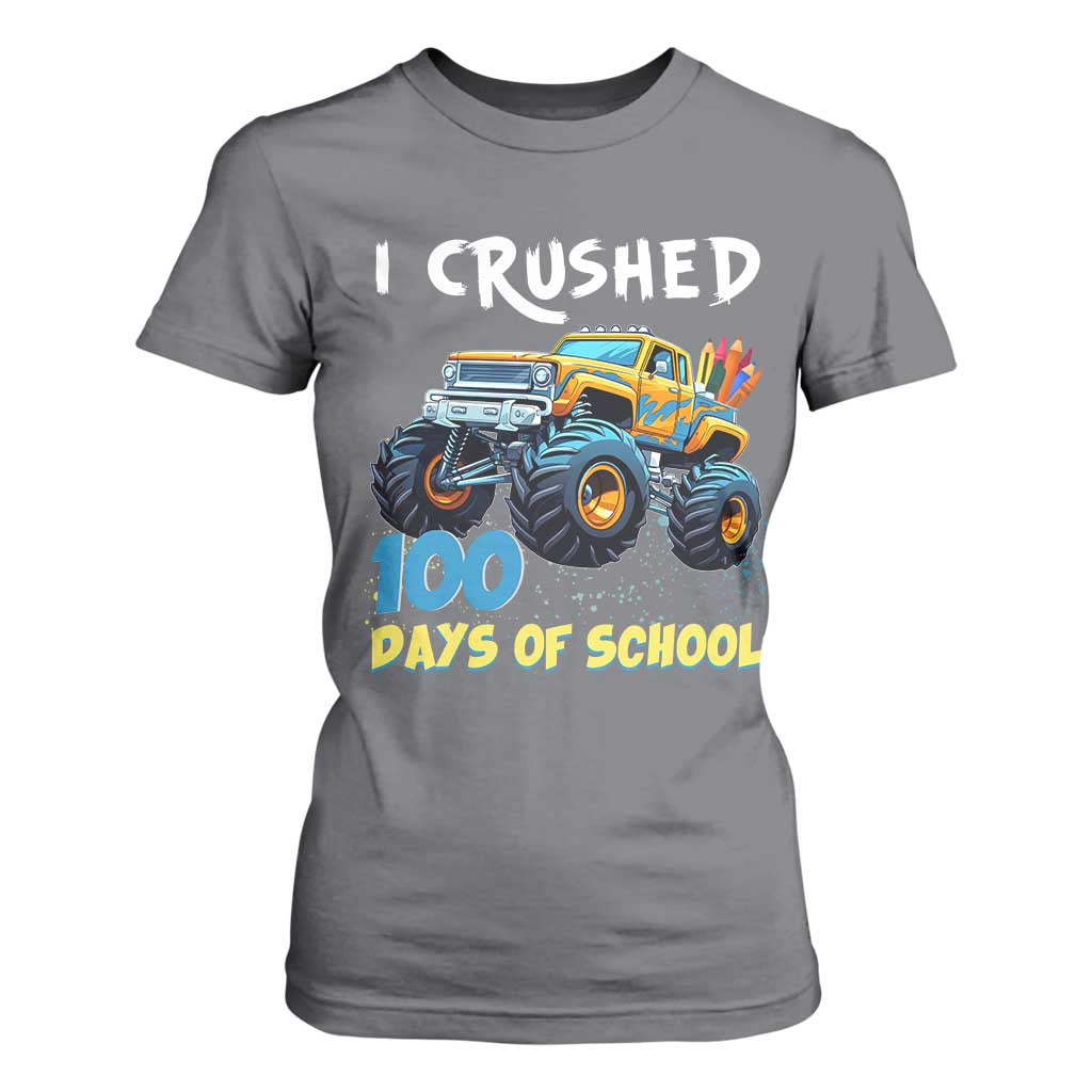 Funny I Crushed 100 Days Of School T Shirt For Women Monster Truck 100th Day Of School TS11 Charcoal Print Your Wear