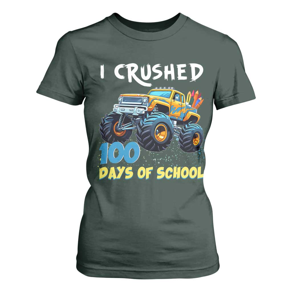 Funny I Crushed 100 Days Of School T Shirt For Women Monster Truck 100th Day Of School TS11 Dark Forest Green Print Your Wear