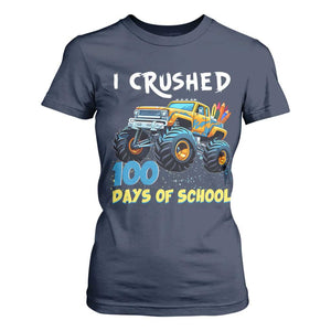 Funny I Crushed 100 Days Of School T Shirt For Women Monster Truck 100th Day Of School TS11 Navy Print Your Wear