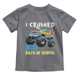 Funny I Crushed 100 Days Of School Toddler T Shirt Monster Truck 100th Day Of School TS11 Charcoal Print Your Wear