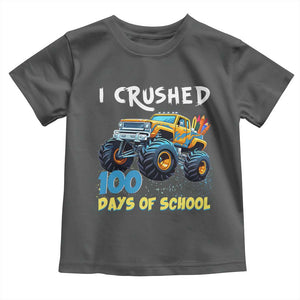 Funny I Crushed 100 Days Of School Toddler T Shirt Monster Truck 100th Day Of School TS11 Dark Heather Print Your Wear