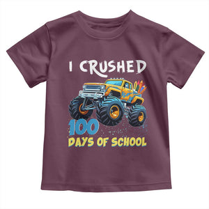 Funny I Crushed 100 Days Of School Toddler T Shirt Monster Truck 100th Day Of School TS11 Maroon Print Your Wear