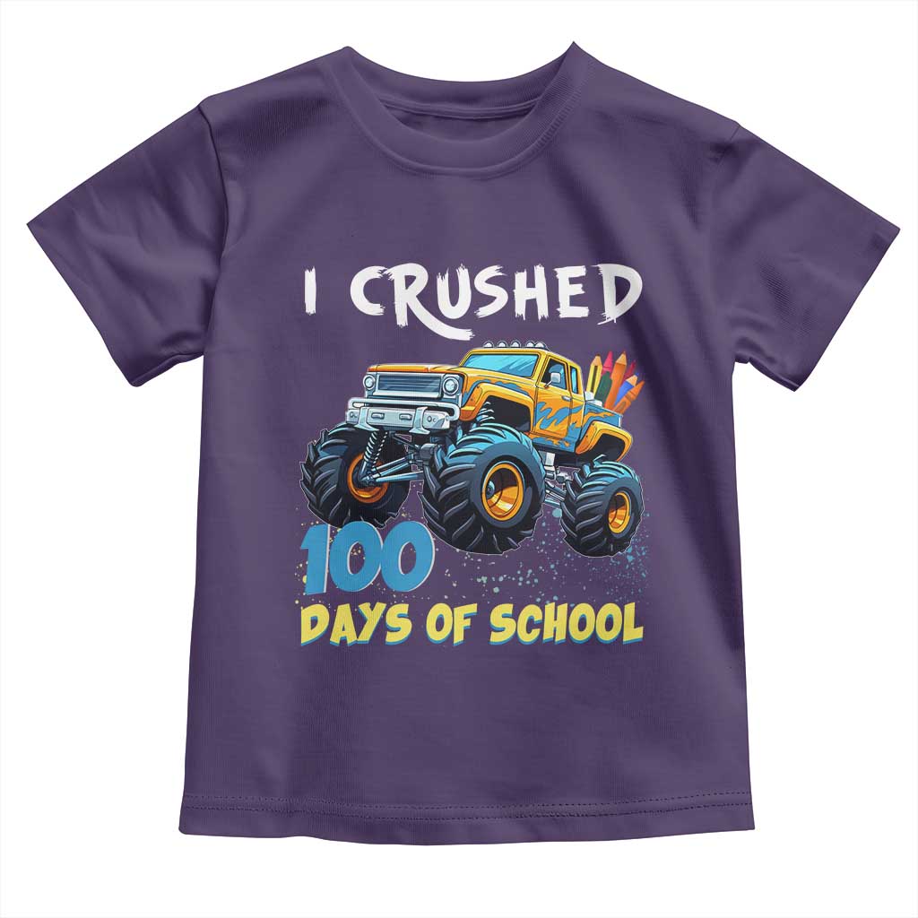Funny I Crushed 100 Days Of School Toddler T Shirt Monster Truck 100th Day Of School TS11 Purple Print Your Wear