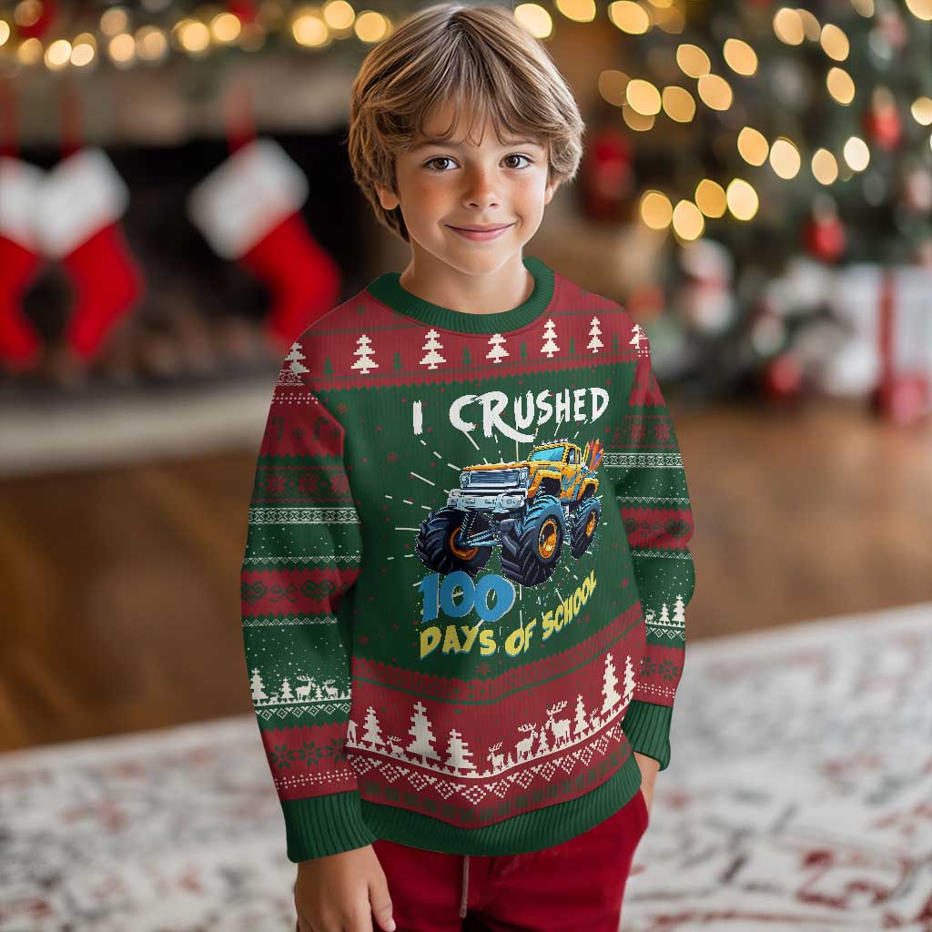 Funny I Crushed 100 Days Of School Knit Sweatshirt Monster Truck 100th Day Of School TS11 Christmas Print Your Wear