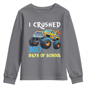 Funny I Crushed 100 Days Of School Youth Sweatshirt Monster Truck 100th Day Of School TS11 Charcoal Print Your Wear