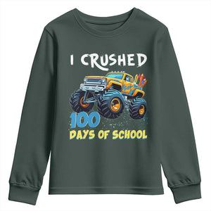 Funny I Crushed 100 Days Of School Youth Sweatshirt Monster Truck 100th Day Of School TS11 Dark Forest Green Print Your Wear