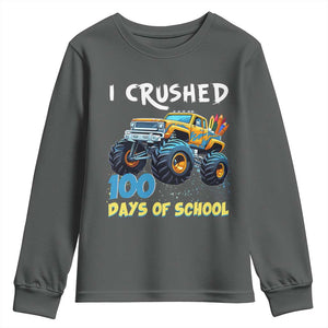 Funny I Crushed 100 Days Of School Youth Sweatshirt Monster Truck 100th Day Of School TS11 Dark Heather Print Your Wear