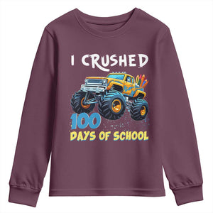 Funny I Crushed 100 Days Of School Youth Sweatshirt Monster Truck 100th Day Of School TS11 Maroon Print Your Wear