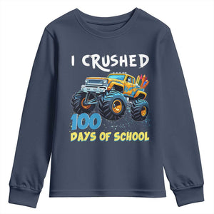 Funny I Crushed 100 Days Of School Youth Sweatshirt Monster Truck 100th Day Of School TS11 Navy Print Your Wear