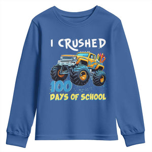 Funny I Crushed 100 Days Of School Youth Sweatshirt Monster Truck 100th Day Of School TS11 Royal Blue Print Your Wear