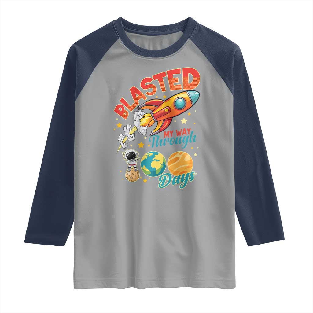 Funny Blasted My Way Through 100 Days Raglan Shirt 100 Days Of School TS11 Sport Gray Navy Print Your Wear