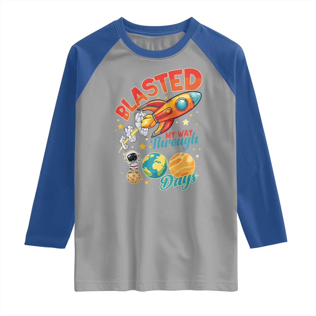 Funny Blasted My Way Through 100 Days Raglan Shirt 100 Days Of School TS11 Sport Gray Royal Print Your Wear