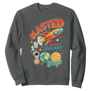 Funny Blasted My Way Through 100 Days Sweatshirt 100 Days Of School TS11 Dark Heather Print Your Wear
