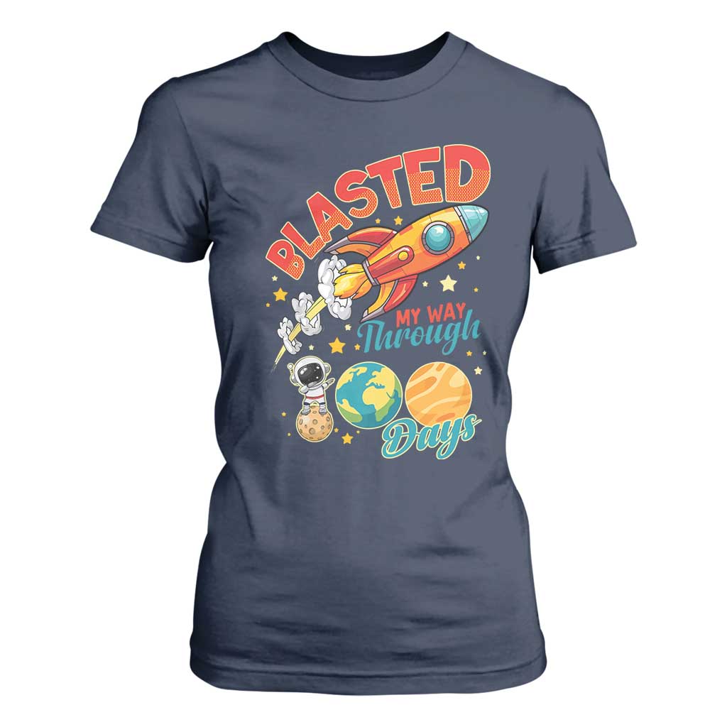Funny Blasted My Way Through 100 Days T Shirt For Women 100 Days Of School TS11 Navy Print Your Wear