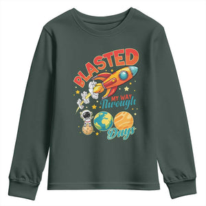 Funny Blasted My Way Through 100 Days Youth Sweatshirt 100 Days Of School TS11 Dark Forest Green Print Your Wear