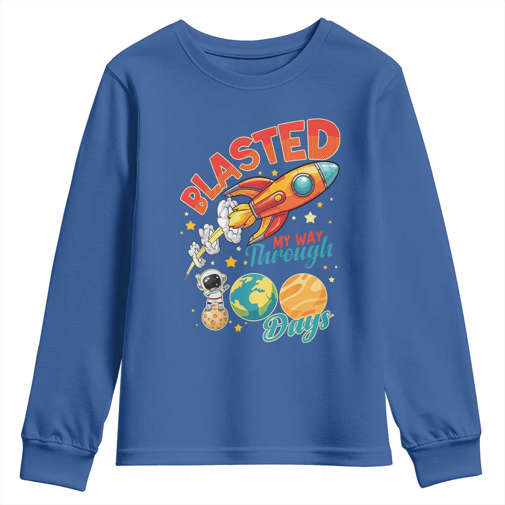 Funny Blasted My Way Through 100 Days Youth Sweatshirt 100 Days Of School TS11 Royal Blue Print Your Wear