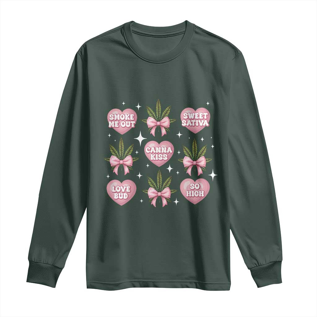Funny Valentine's Day Weed Cannabis Marijuana Hearts Coquette Long Sleeve Shirt TS11 Dark Forest Green Print Your Wear