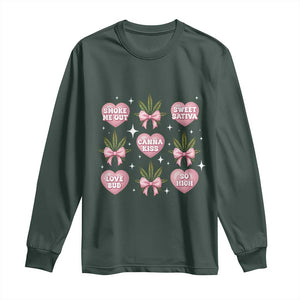 Funny Valentine's Day Weed Cannabis Marijuana Hearts Coquette Long Sleeve Shirt TS11 Dark Forest Green Print Your Wear