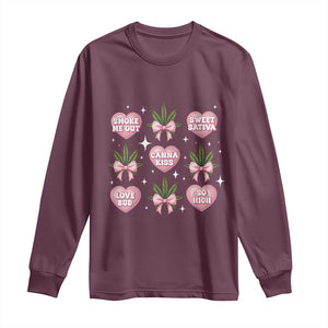 Funny Valentine's Day Weed Cannabis Marijuana Hearts Coquette Long Sleeve Shirt TS11 Maroon Print Your Wear