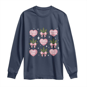 Funny Valentine's Day Weed Cannabis Marijuana Hearts Coquette Long Sleeve Shirt TS11 Navy Print Your Wear