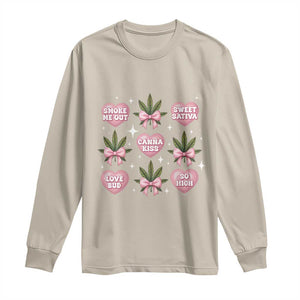 Funny Valentine's Day Weed Cannabis Marijuana Hearts Coquette Long Sleeve Shirt TS11 Sand Print Your Wear