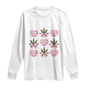 Funny Valentine's Day Weed Cannabis Marijuana Hearts Coquette Long Sleeve Shirt TS11 White Print Your Wear