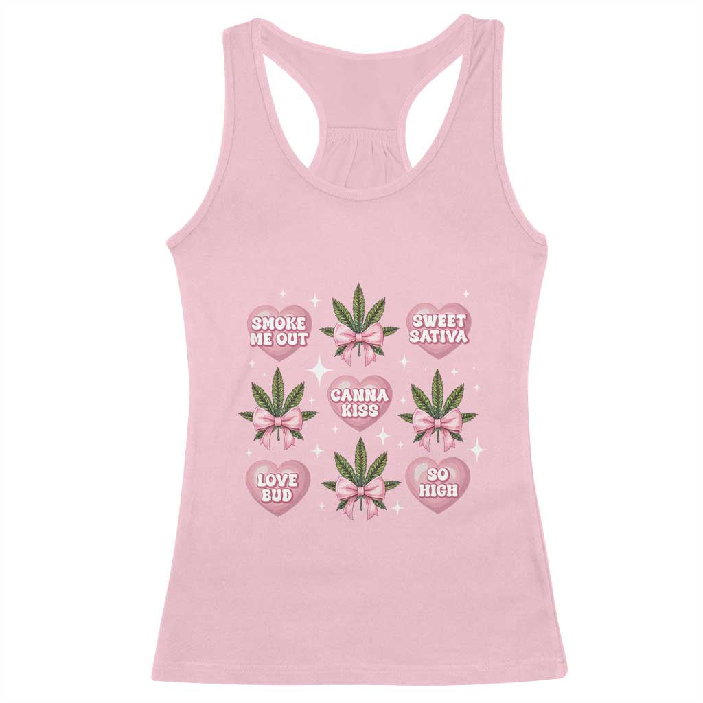 Funny Valentine's Day Weed Cannabis Marijuana Hearts Coquette Racerback Tank Top TS11 Light Pink Print Your Wear
