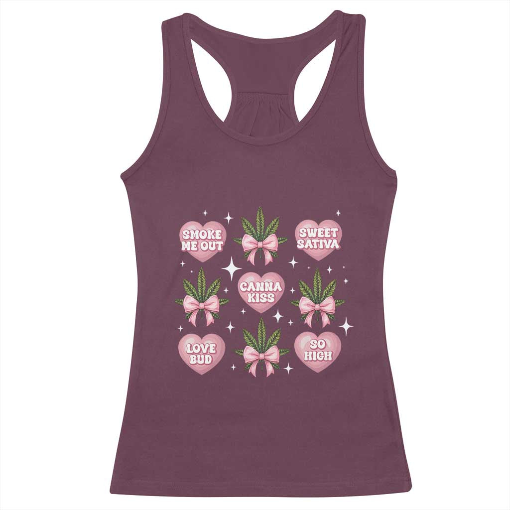 Funny Valentine's Day Weed Cannabis Marijuana Hearts Coquette Racerback Tank Top TS11 Maroon Print Your Wear