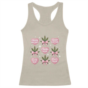 Funny Valentine's Day Weed Cannabis Marijuana Hearts Coquette Racerback Tank Top TS11 Sand Print Your Wear
