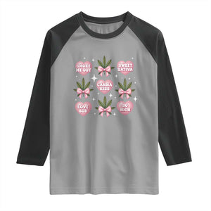 Funny Valentine's Day Weed Cannabis Marijuana Hearts Coquette Raglan Shirt TS11 Sport Gray Black Print Your Wear
