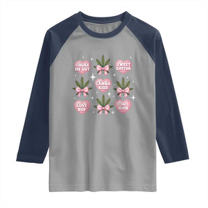 Funny Valentine's Day Weed Cannabis Marijuana Hearts Coquette Raglan Shirt TS11 Sport Gray Navy Print Your Wear