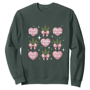 Funny Valentine's Day Weed Cannabis Marijuana Hearts Coquette Sweatshirt TS11 Dark Forest Green Print Your Wear