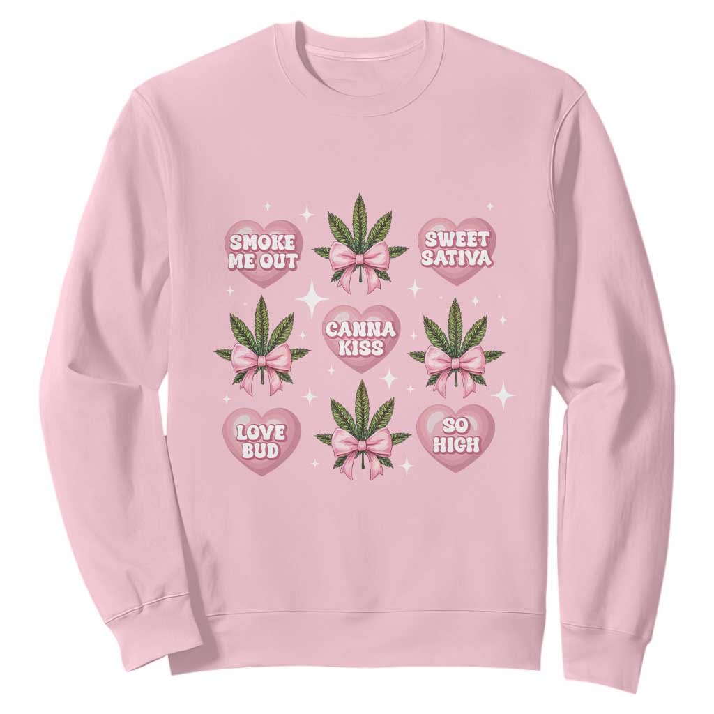 Funny Valentine's Day Weed Cannabis Marijuana Hearts Coquette Sweatshirt TS11 Light Pink Print Your Wear