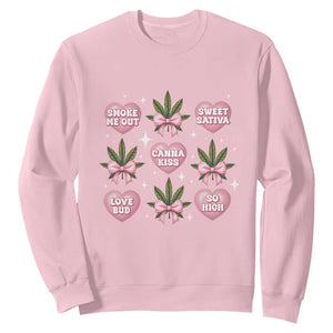Funny Valentine's Day Weed Cannabis Marijuana Hearts Coquette Sweatshirt TS11 Light Pink Print Your Wear