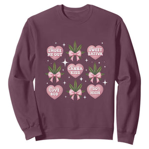 Funny Valentine's Day Weed Cannabis Marijuana Hearts Coquette Sweatshirt TS11 Maroon Print Your Wear