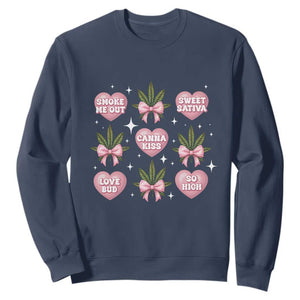 Funny Valentine's Day Weed Cannabis Marijuana Hearts Coquette Sweatshirt TS11 Navy Print Your Wear
