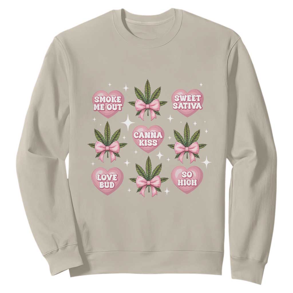 Funny Valentine's Day Weed Cannabis Marijuana Hearts Coquette Sweatshirt TS11 Sand Print Your Wear