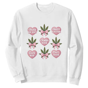 Funny Valentine's Day Weed Cannabis Marijuana Hearts Coquette Sweatshirt TS11 White Print Your Wear