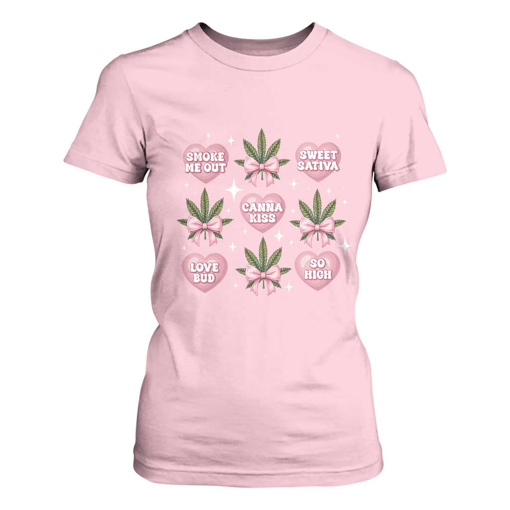 Funny Valentine's Day Weed Cannabis Marijuana Hearts Coquette T Shirt For Women TS11 Light Pink Print Your Wear
