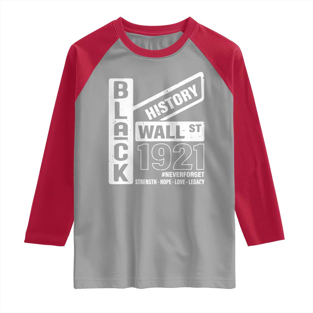Never Forget Black Wall Street 1921 Raglan Shirt Tulsa Black History Month TS11 Sport Gray Red Print Your Wear