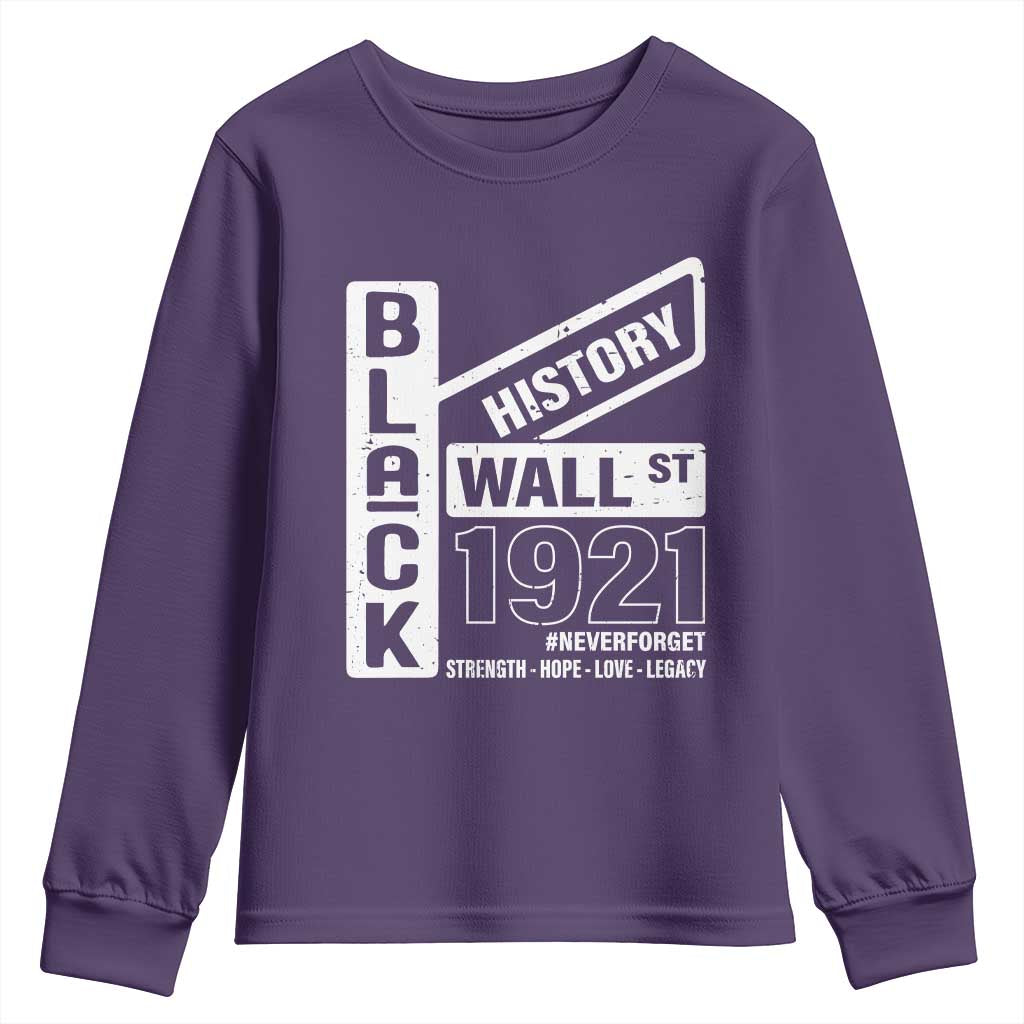 Never Forget Black Wall Street 1921 Youth Sweatshirt Tulsa Black History Month TS11 Purple Print Your Wear