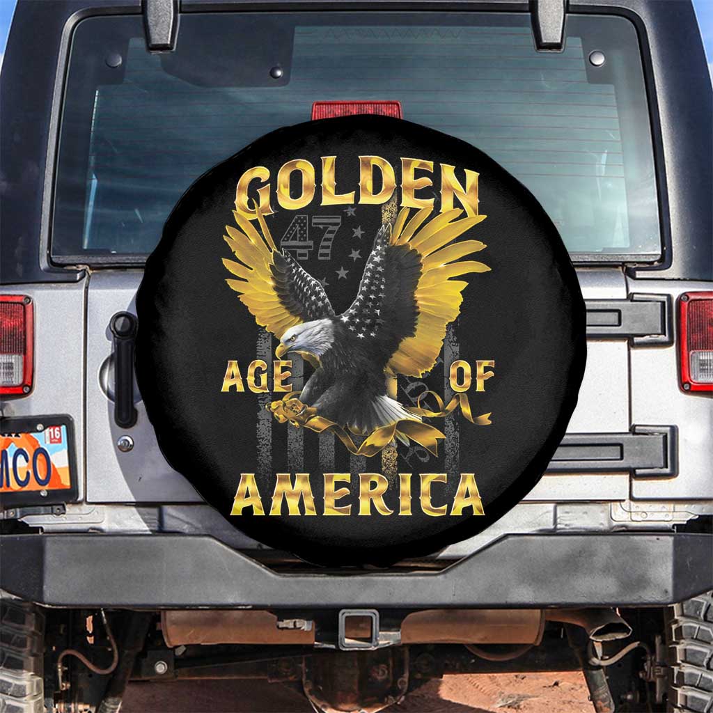 Trump 2025 Golden Age Of America Spare Tire Cover Gold Eagle Vintage American Flag TS11 No hole Black Print Your Wear