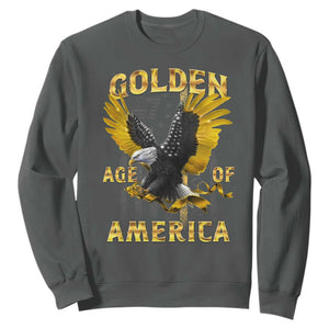 Trump 2025 Golden Age Of America Sweatshirt Gold Eagle Vintage American Flag TS11 Dark Heather Print Your Wear