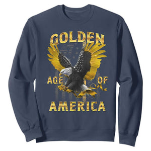 Trump 2025 Golden Age Of America Sweatshirt Gold Eagle Vintage American Flag TS11 Navy Print Your Wear