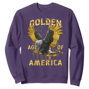 Trump 2025 Golden Age Of America Sweatshirt Gold Eagle Vintage American Flag TS11 Purple Print Your Wear