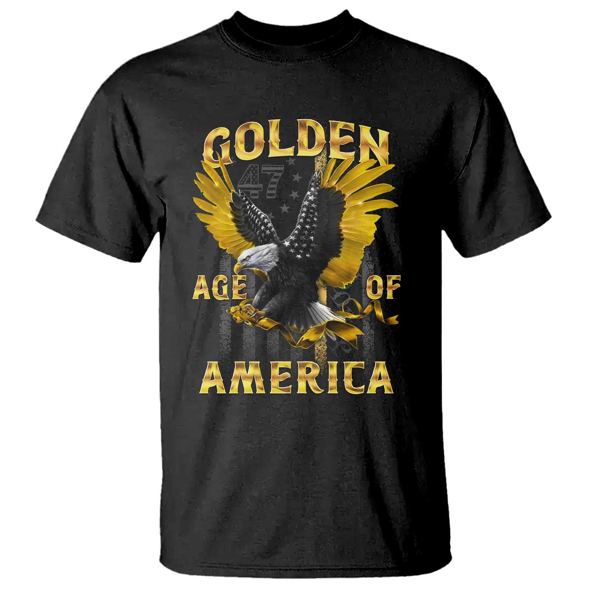 Trump 2025 Golden Age Of America T Shirt Gold Eagle Vintage American Flag TS11 Black Print Your Wear